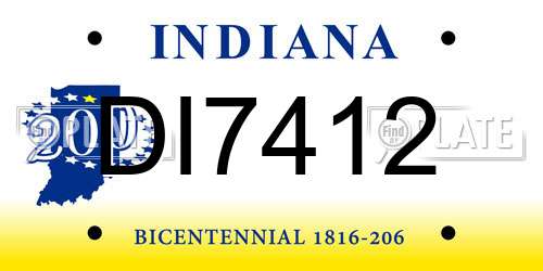DI7412 Indiana License Plate