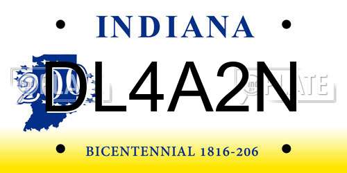DL4A2N Indiana License Plate