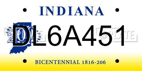 DL6A451 Indiana License Plate