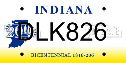 DLK826 Indiana License Plate