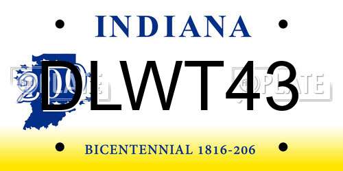 DLWT43 Indiana License Plate