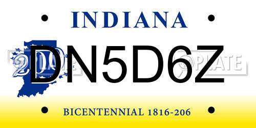 DN5D6Z Indiana License Plate