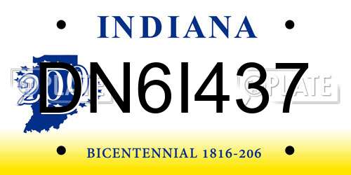 DN6I437 Indiana License Plate