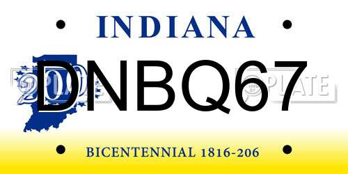 DNBQ67 Indiana License Plate
