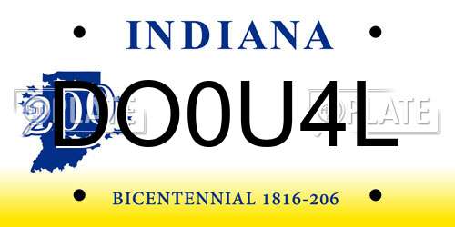 DO0U4L Indiana License Plate