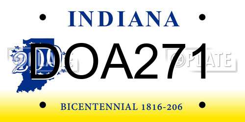 DOA271 Indiana License Plate