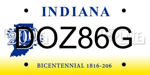 DOZ86G Indiana License Plate