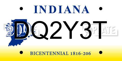 DQ2Y3T Indiana License Plate