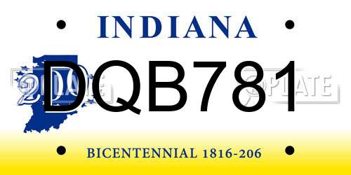 DQB781 Indiana License Plate