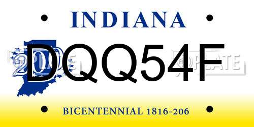 DQQ54F Indiana License Plate