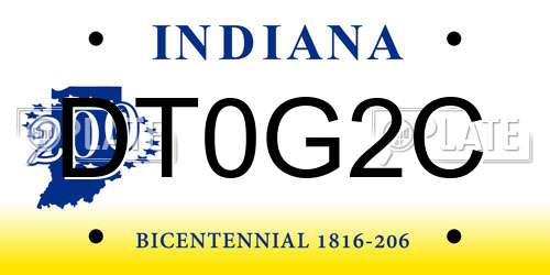 DT0G2C Indiana License Plate
