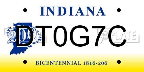 DT0G7C Indiana License Plate