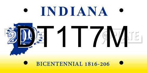 DT1T7M Indiana License Plate