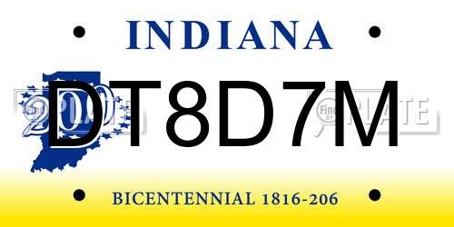 DT8D7M Indiana License Plate