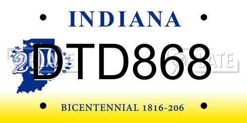DTD868 Indiana License Plate