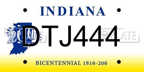 DTJ444 Indiana License Plate