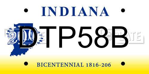 DTP58B Indiana License Plate