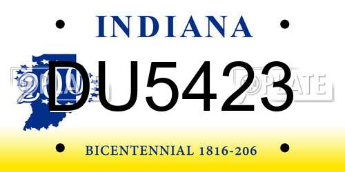 DU5423 Indiana License Plate