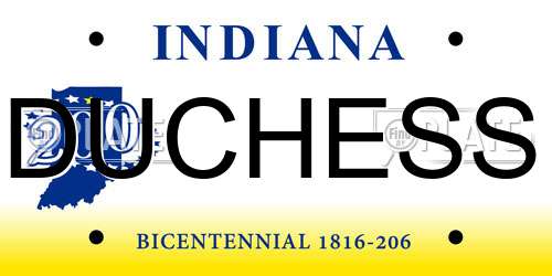 DUCHESS Indiana License Plate