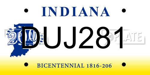DUJ281 Indiana License Plate