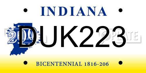 DUK223 Indiana License Plate