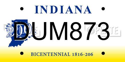 DUM873 Indiana License Plate