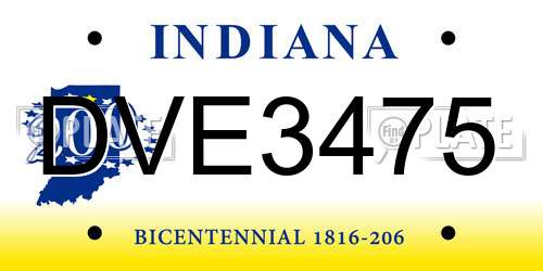 DVE3475 Indiana License Plate
