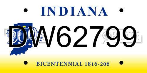 DW62799 Indiana License Plate