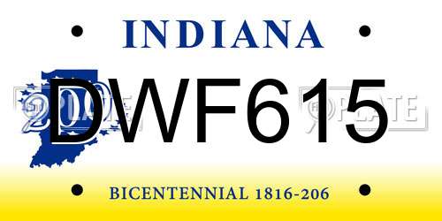 DWF615 Indiana License Plate