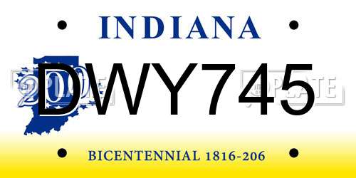 DWY745 Indiana License Plate