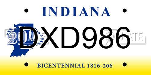 DXD986 Indiana License Plate