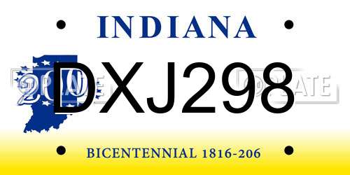 DXJ298 Indiana License Plate