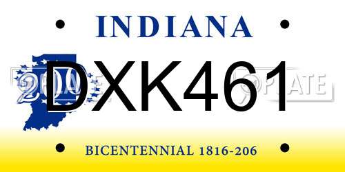 DXK461 Indiana License Plate