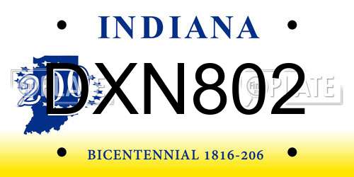 DXN802 Indiana License Plate