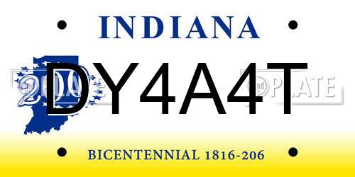 DY4A4T Indiana License Plate