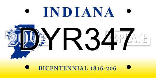 DYR347 Indiana License Plate