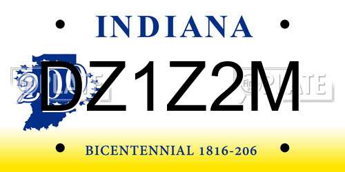 DZ1Z2M Indiana License Plate
