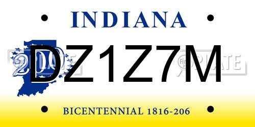 DZ1Z7M Indiana License Plate