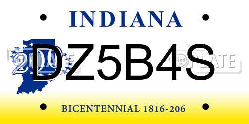 DZ5B4S Indiana License Plate