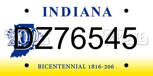 DZ76545 Indiana License Plate