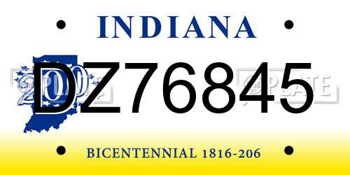 DZ76845 Indiana License Plate