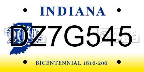 DZ7G545 Indiana License Plate