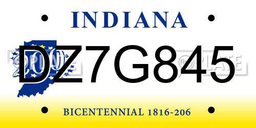 DZ7G845 Indiana License Plate