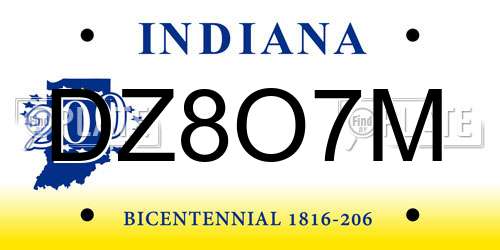 DZ8O7M Indiana License Plate