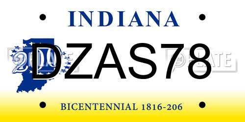 DZAS78 Indiana License Plate