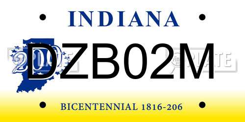 DZB02M Indiana License Plate