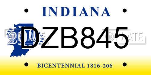 DZB845 Indiana License Plate