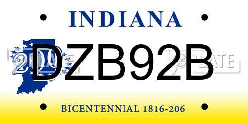 DZB92B Indiana License Plate