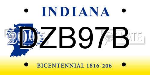 DZB97B Indiana License Plate