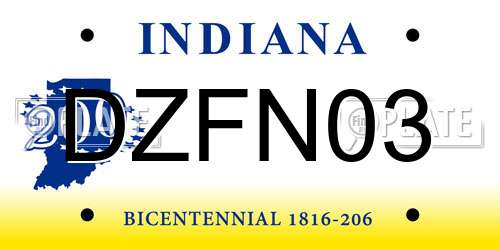 DZFN03 Indiana License Plate